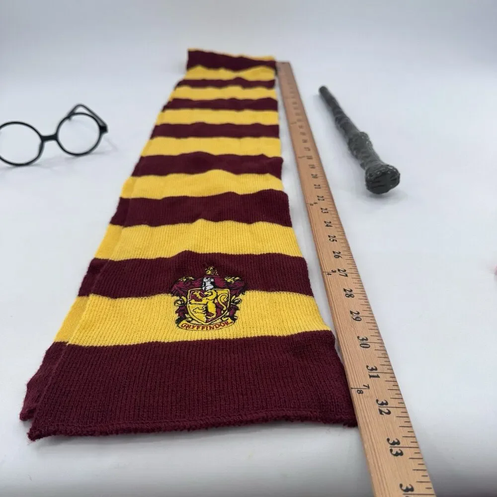 Harry Potter Gryffindor Scarf Knit House Crest Glasses Wand Cosplay Halloween